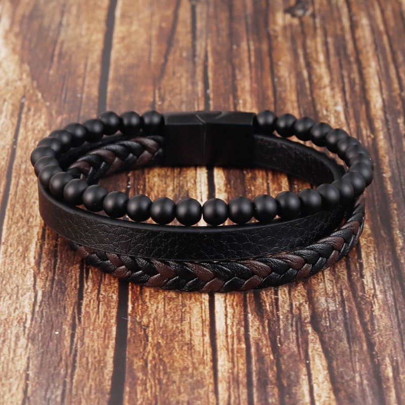Kai – Lederarmband mit natürlichem Vulkangestein