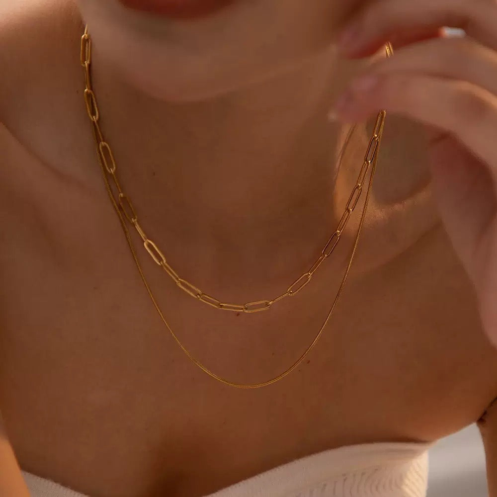 Shaina – Vintage Doppelkettchen Paperclip-Halskette