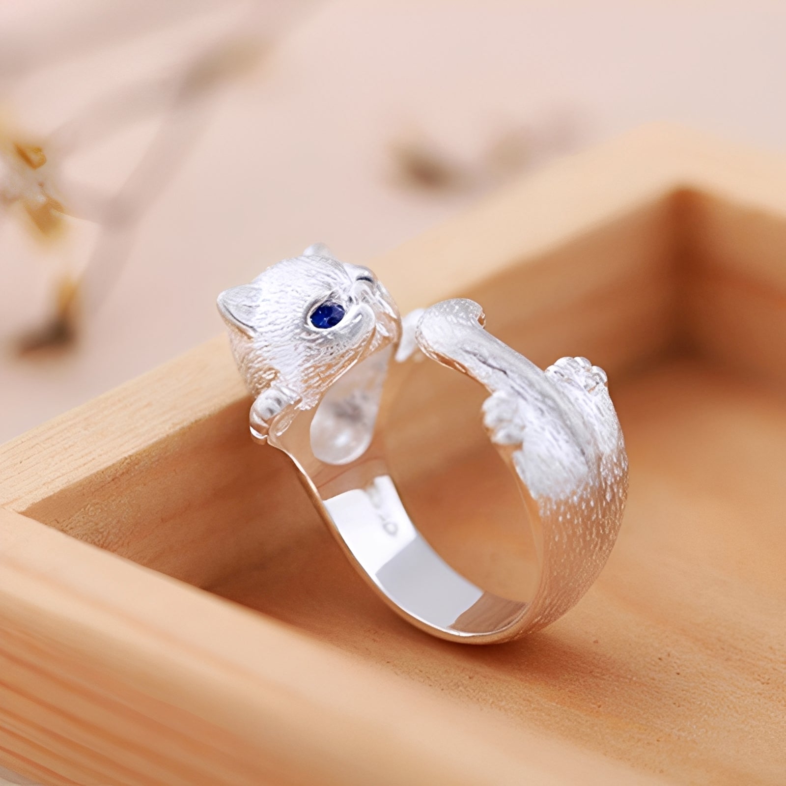 Louna – Verstellbarer Ring Kleine Katze Silber 925