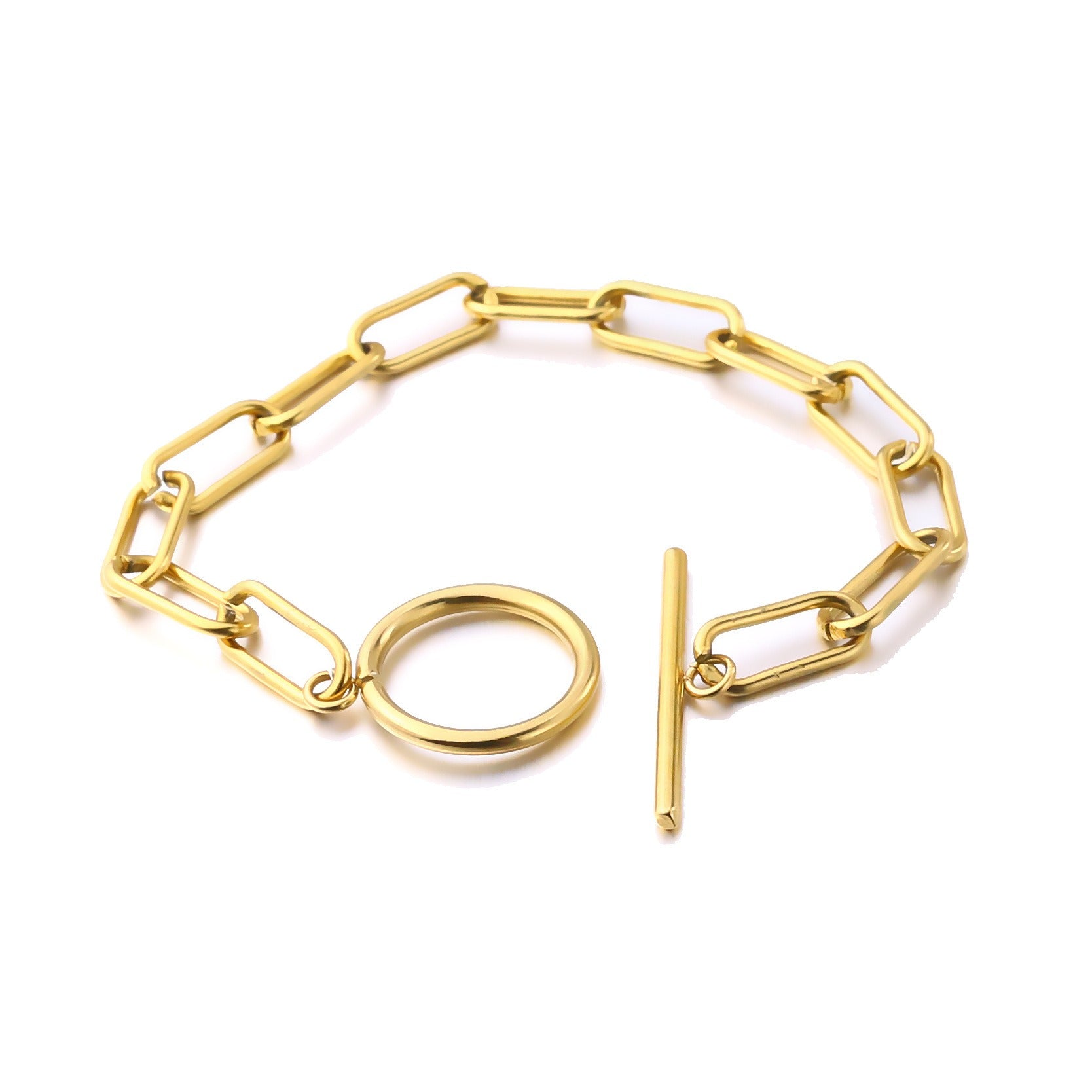 Millie – T-Bar-Armband mit rechteckigen Gliedern aus Gold