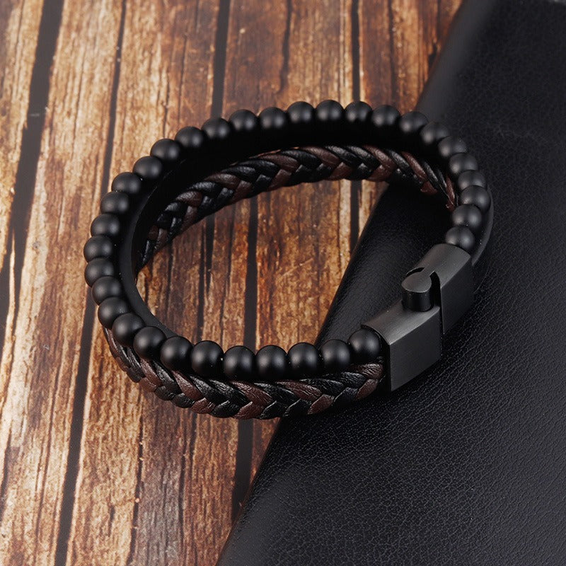 Kai – Lederarmband mit natürlichem Vulkangestein