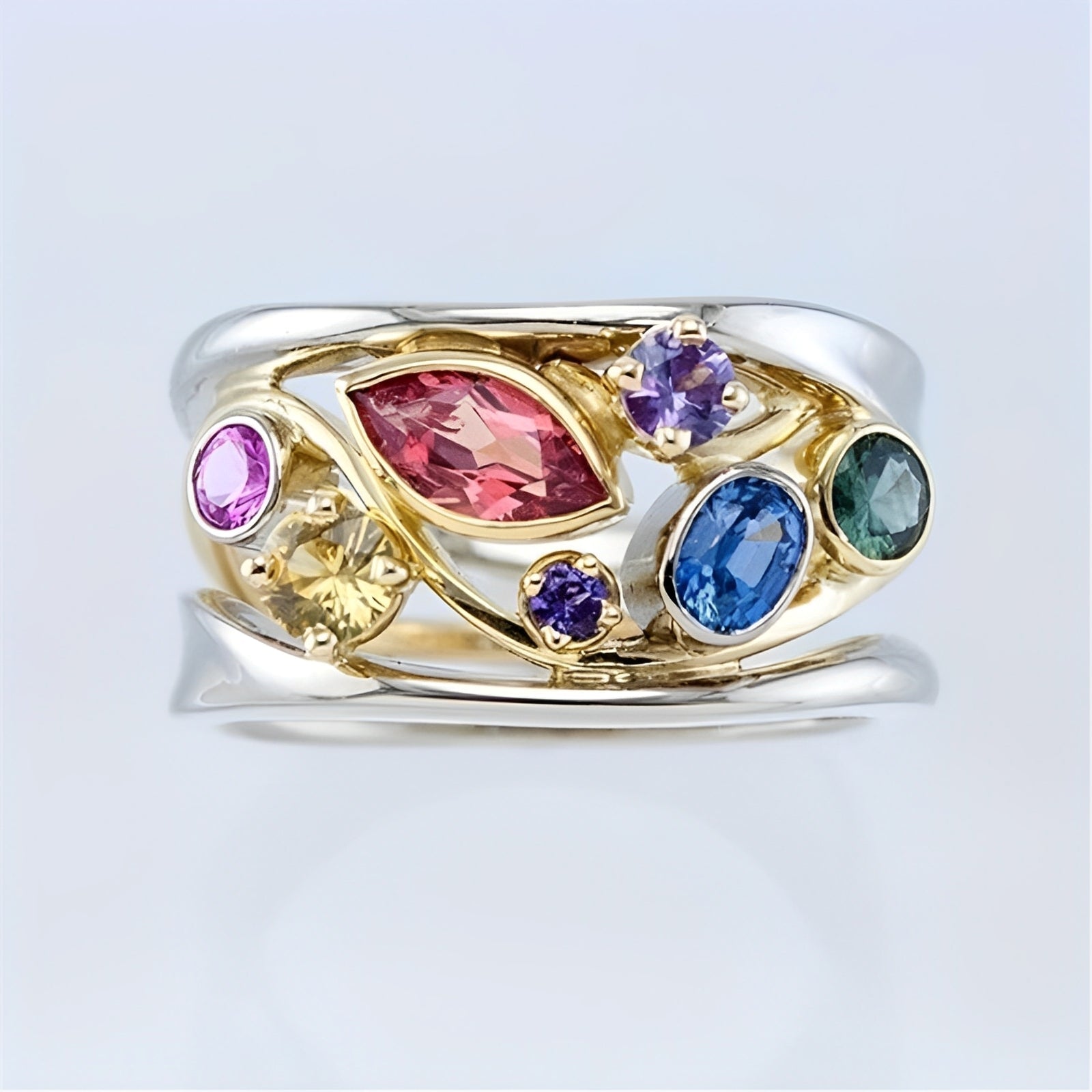 Zelina – Vintage Zweifarbiger Ring mit Funkelnden Mehrfarbigen Zirkonias