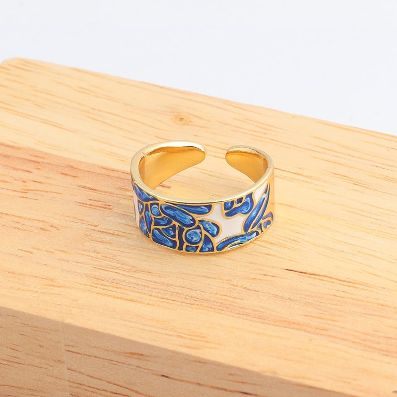 Kamille – Ring Camille Groß Blau Blattmotiv