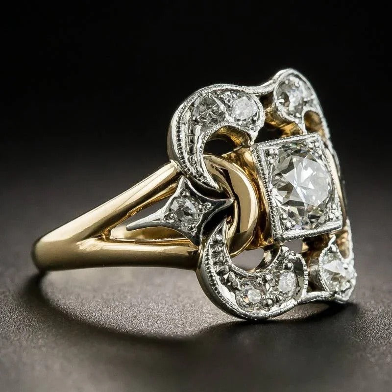 Leila - Vintage-Ring Gold mit Funkelndem Zirkon
