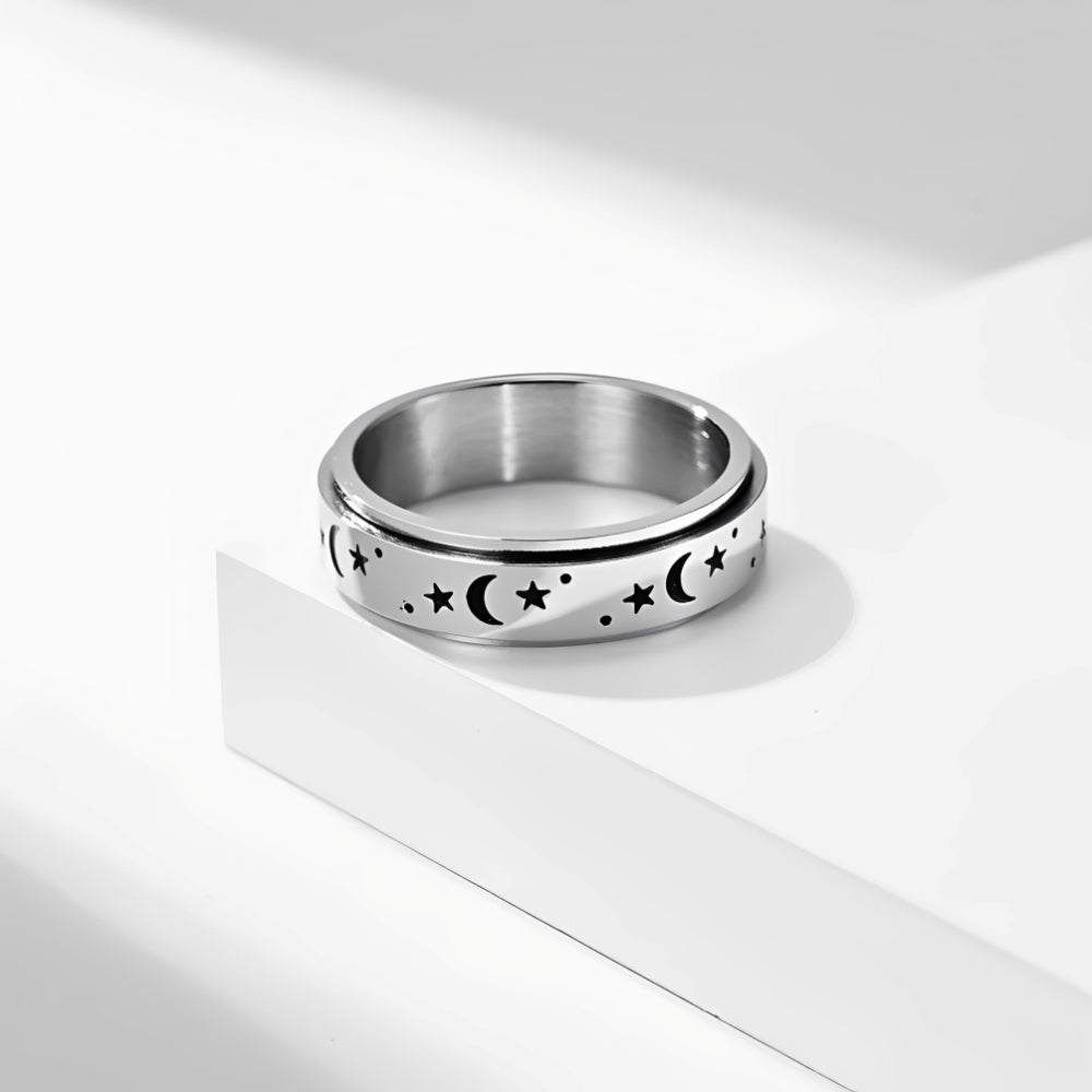 Damen Drehring mit Mond und Stern und beweglichem Design