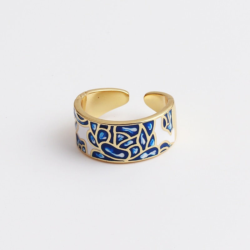 Kamille – Ring Camille Groß Blau Blattmotiv