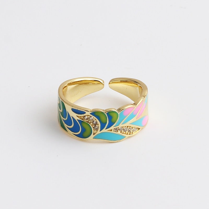Kamille – Ring Camille Groß Blau Blattmotiv