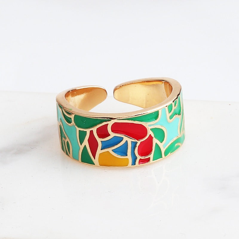 Kamille – Ring Camille Groß Blau Blattmotiv