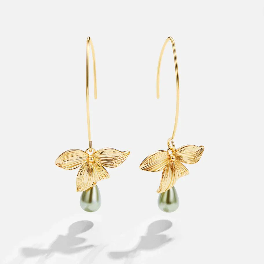 Kreselle – Ohrringe Tropfen Blatt Perle
