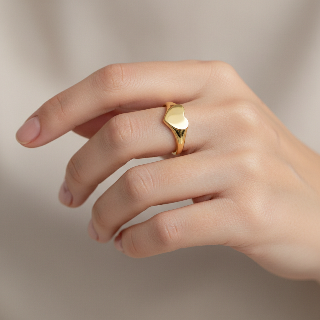 Lucia – Goldring mit Spiegel und leuchtendem Liebesdesign