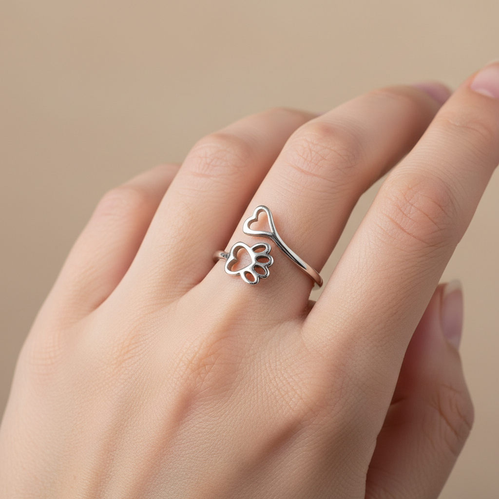 Alexa – Ring Liebe mit Hundemuster und Hohlherz