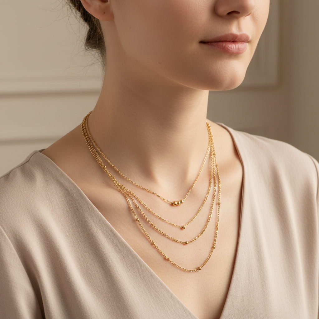 Alina – Elegante Goldene Dreischichtige Halskette