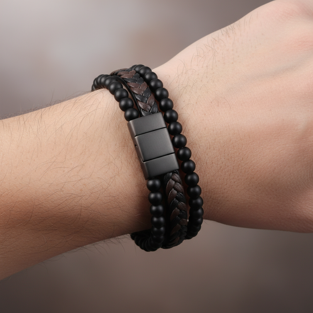 Kai – Lederarmband mit natürlichem Vulkangestein