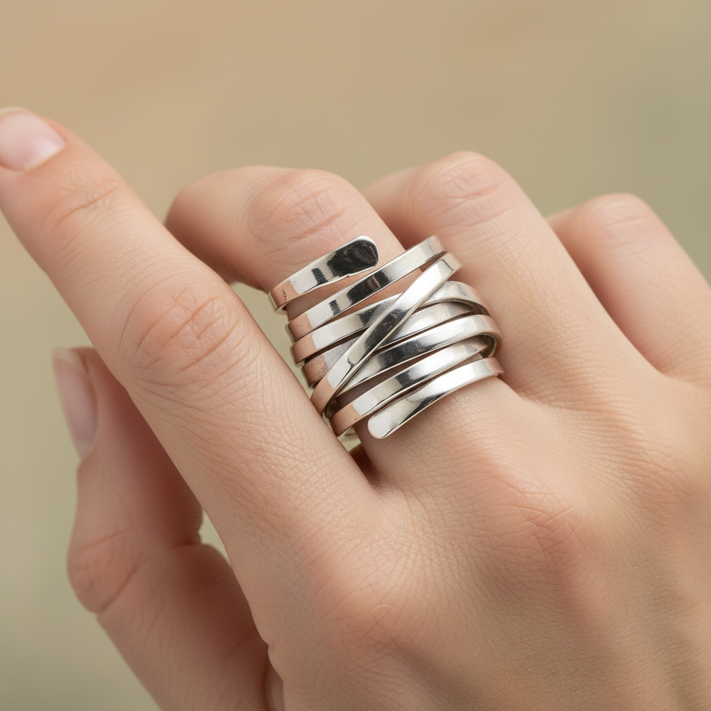 Kael – Ring Gewickelter Ring im Industriellen Stil aus Metall