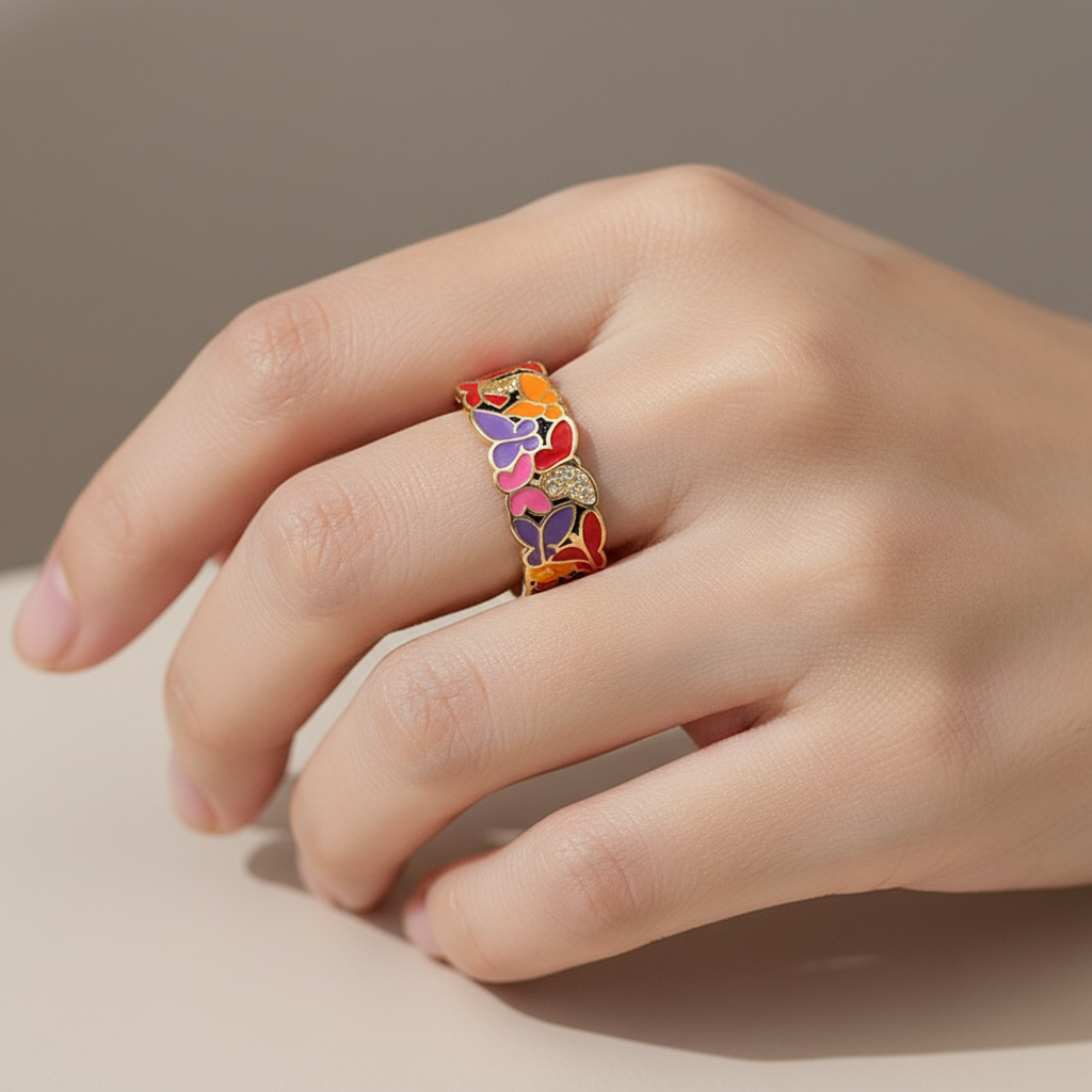 Kamille – Ring Camille Groß Blau Blattmotiv
