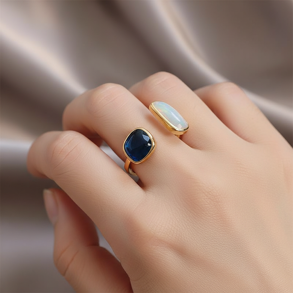Hana – Offener Eleganter Blauer Emaille-Ring Koreanischer Stil