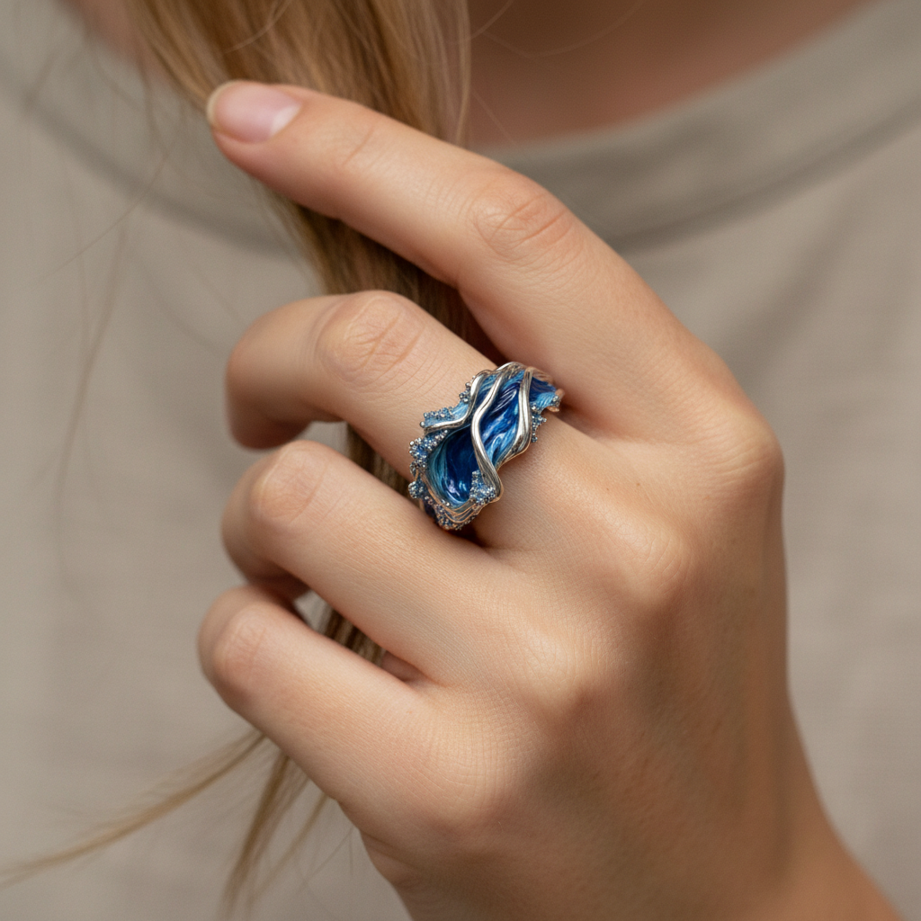 Rhia – Ring aus Harz und Diamanten