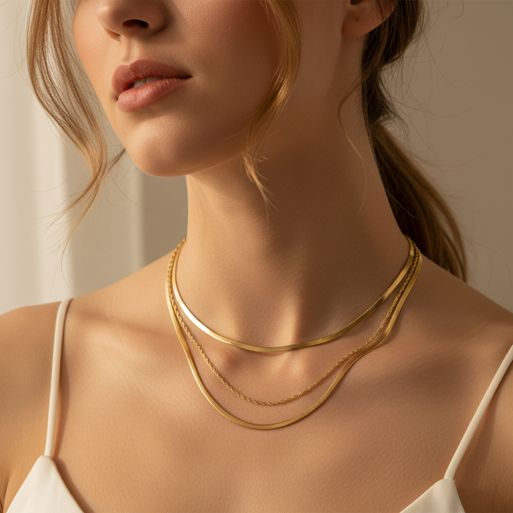 Elira – Halskette mit doppelter geflochtener Kette in Gold